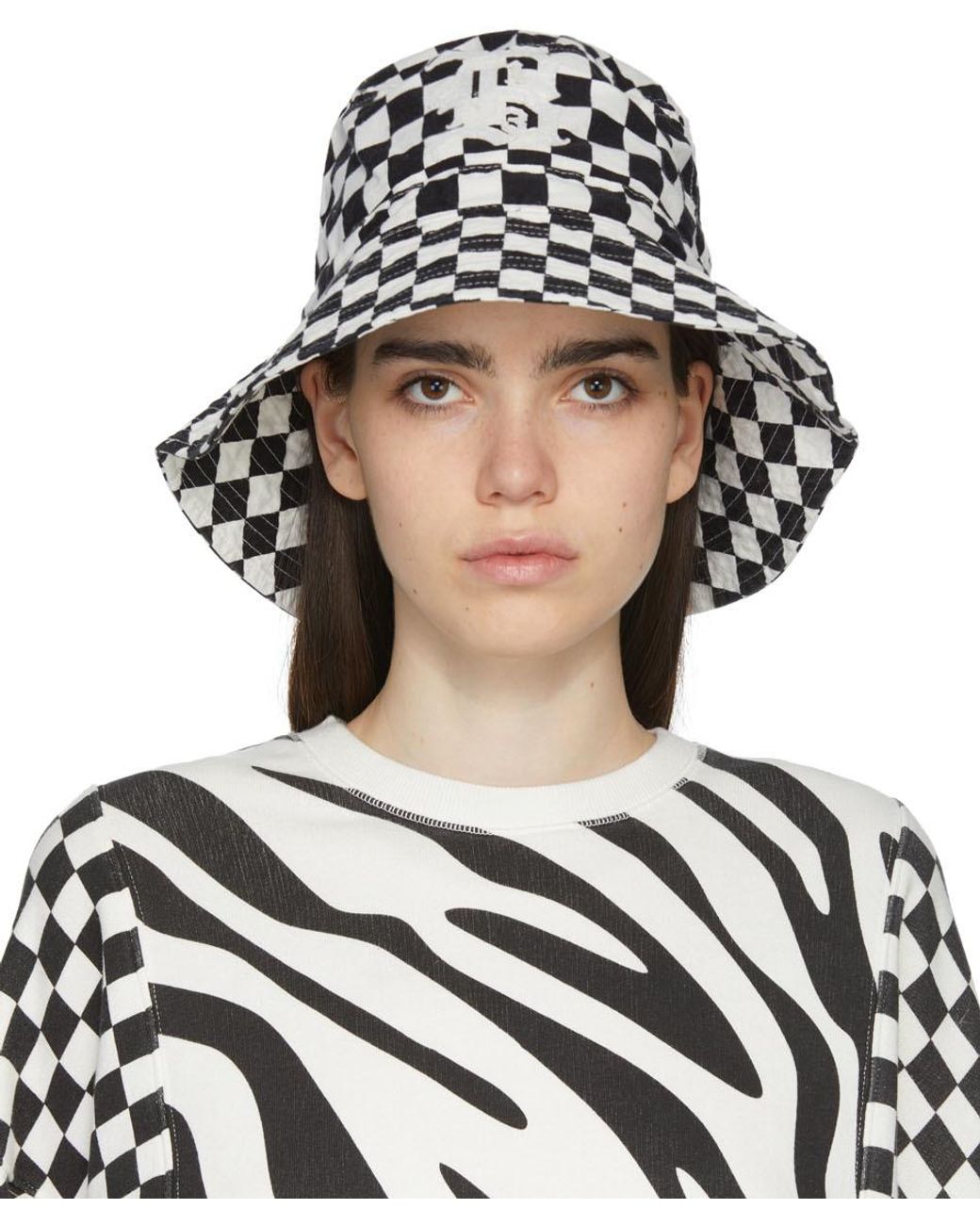 R13 Cotton Black & White Oversized Bucket Hat Lyst
