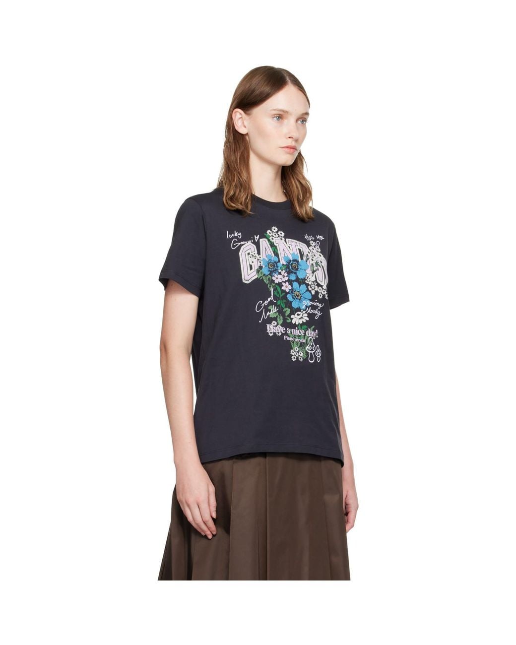 Ganni Blue Flowers T-Shirt