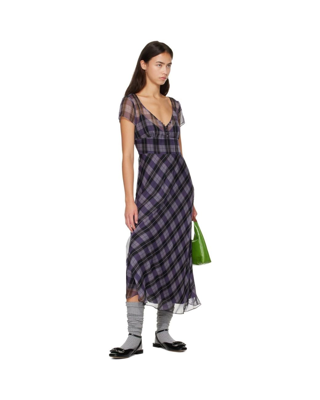 Marc Jacobs Blue Plaid Chiffon Midi Dress