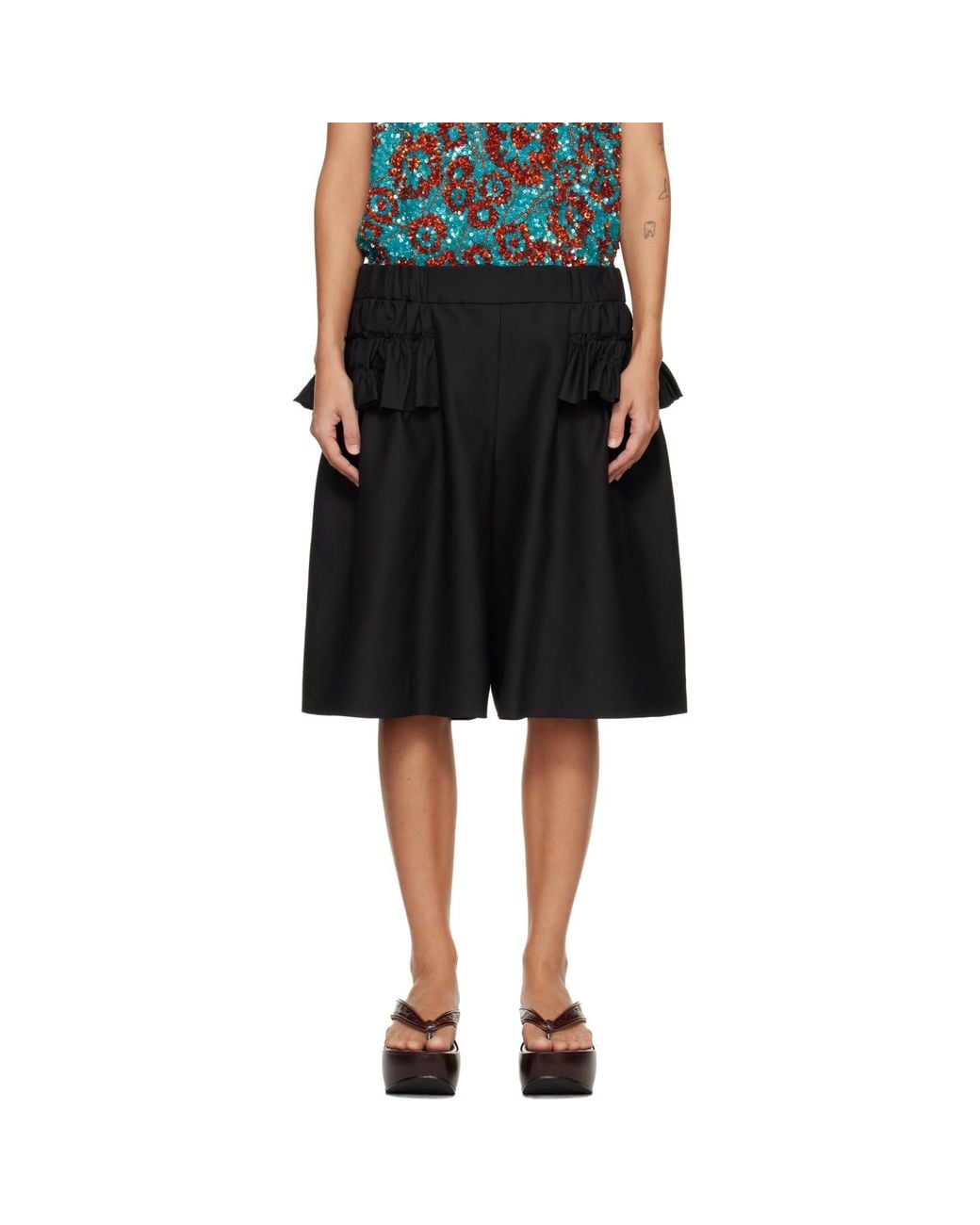 Dries Van Noten Black Ruffled Shorts