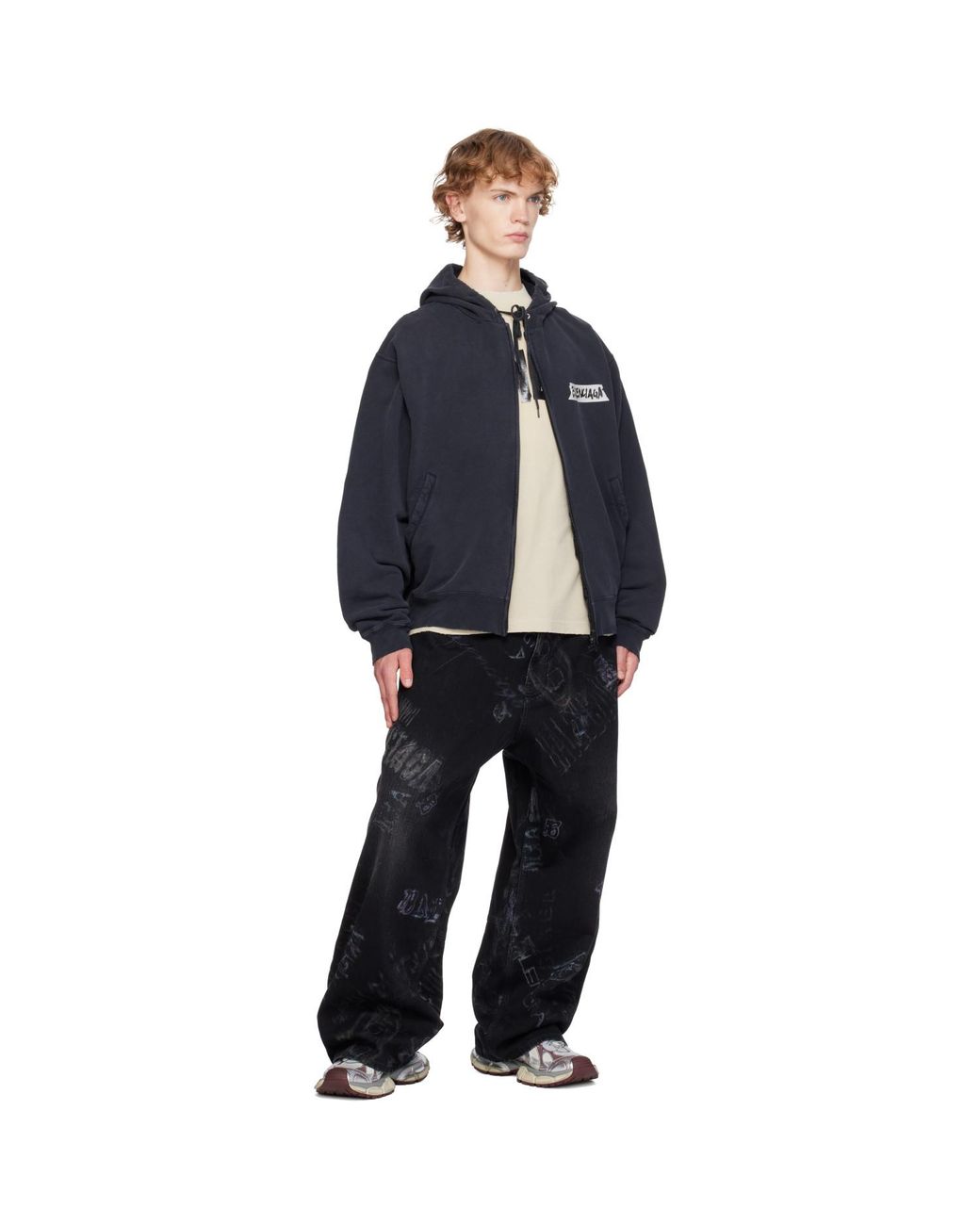 Balenciaga Blue Masking Tape Oversized Zip-Up Hoodie for men