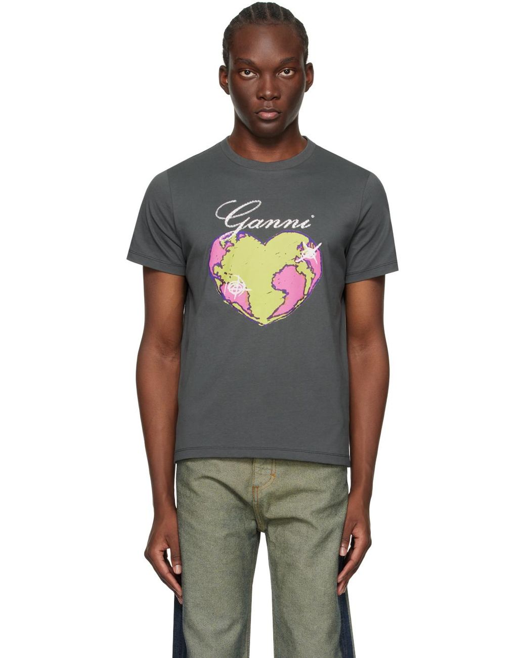 Ganni Gray Relaxed Heart T-shirt in Black for Men | Lyst UK