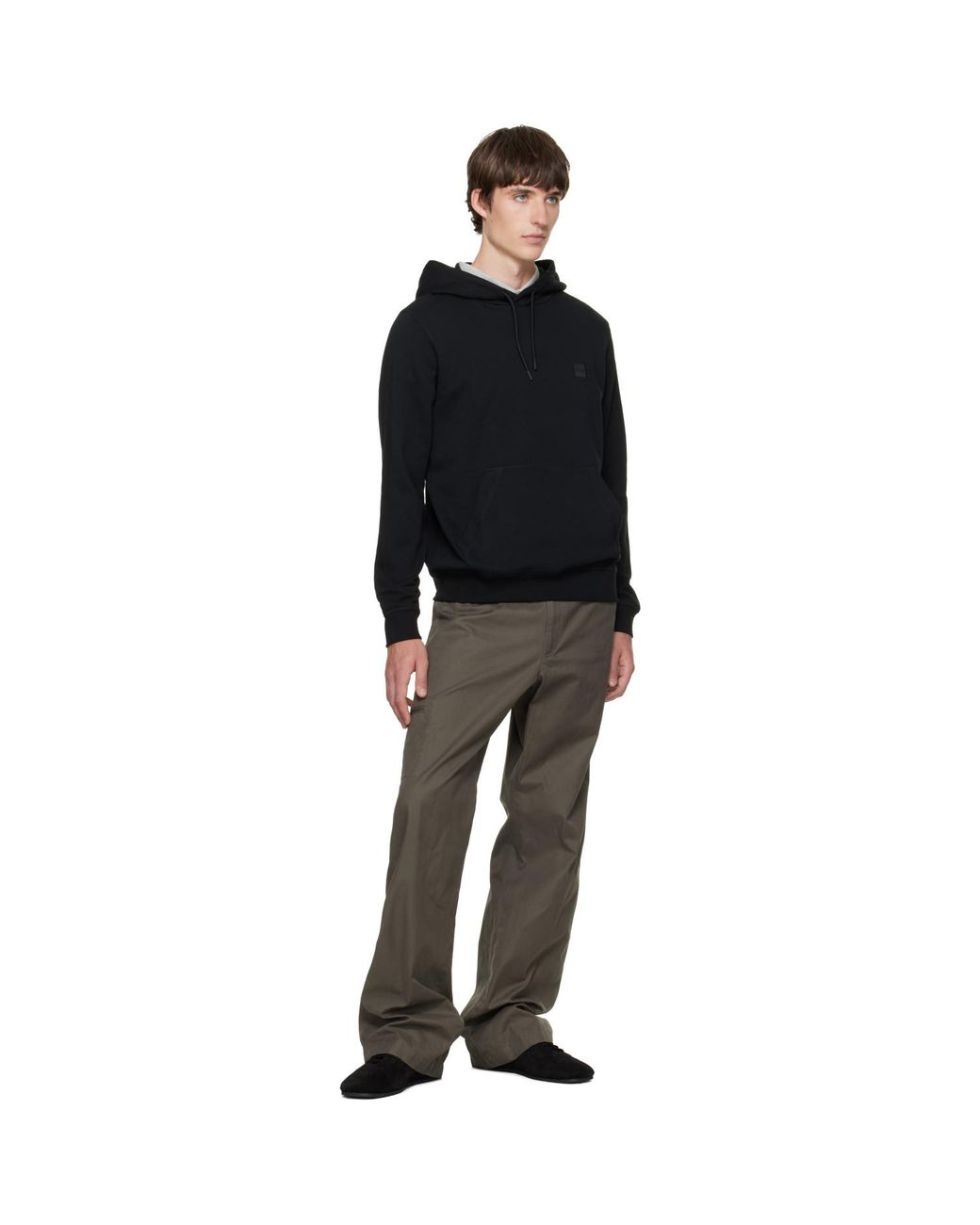 Boss Black Logo-Patch Cotton Terry Hoodie for men