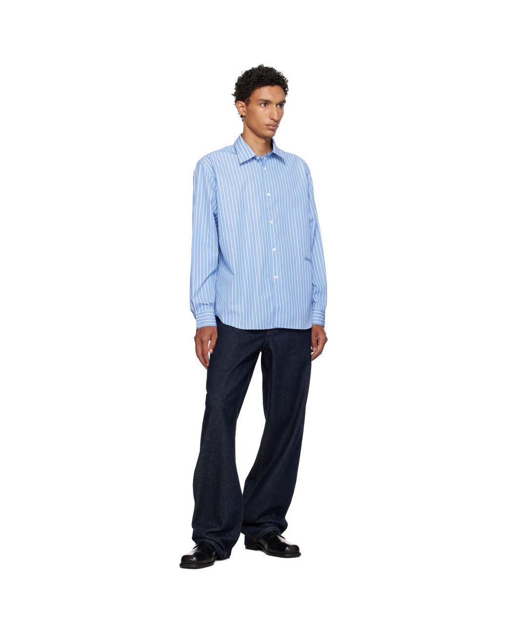 Burberry Blue Relaxed Fit Striped Cotton Shirt for men
