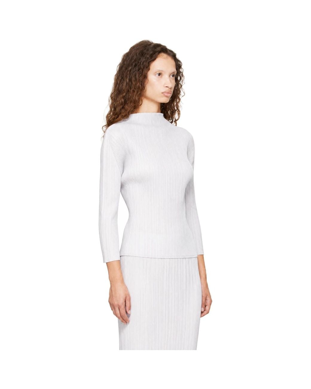 Pleats Please Issey Miyake White Basics Turtleneck Top