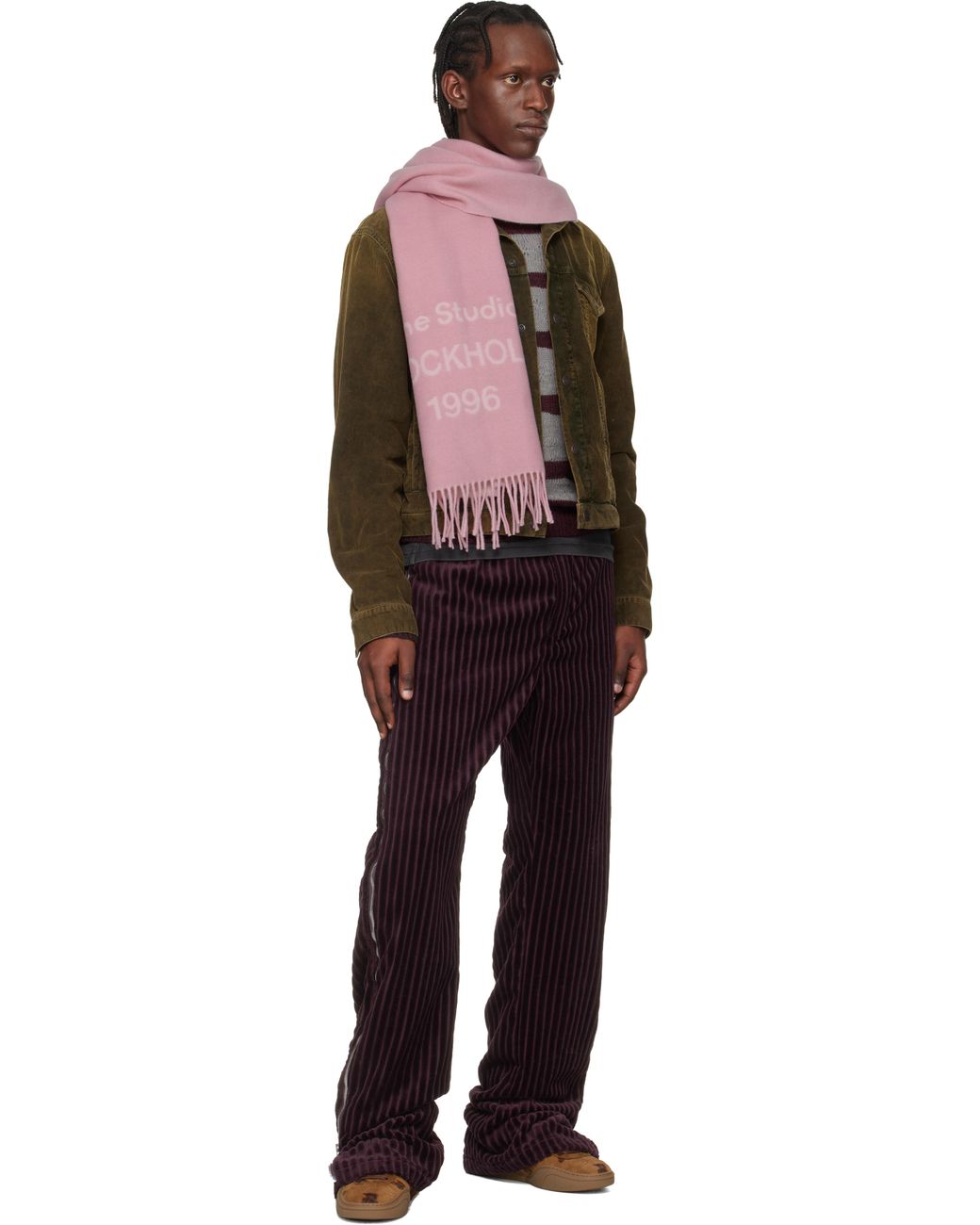 Acne Pink Wide Logo Scarf for men