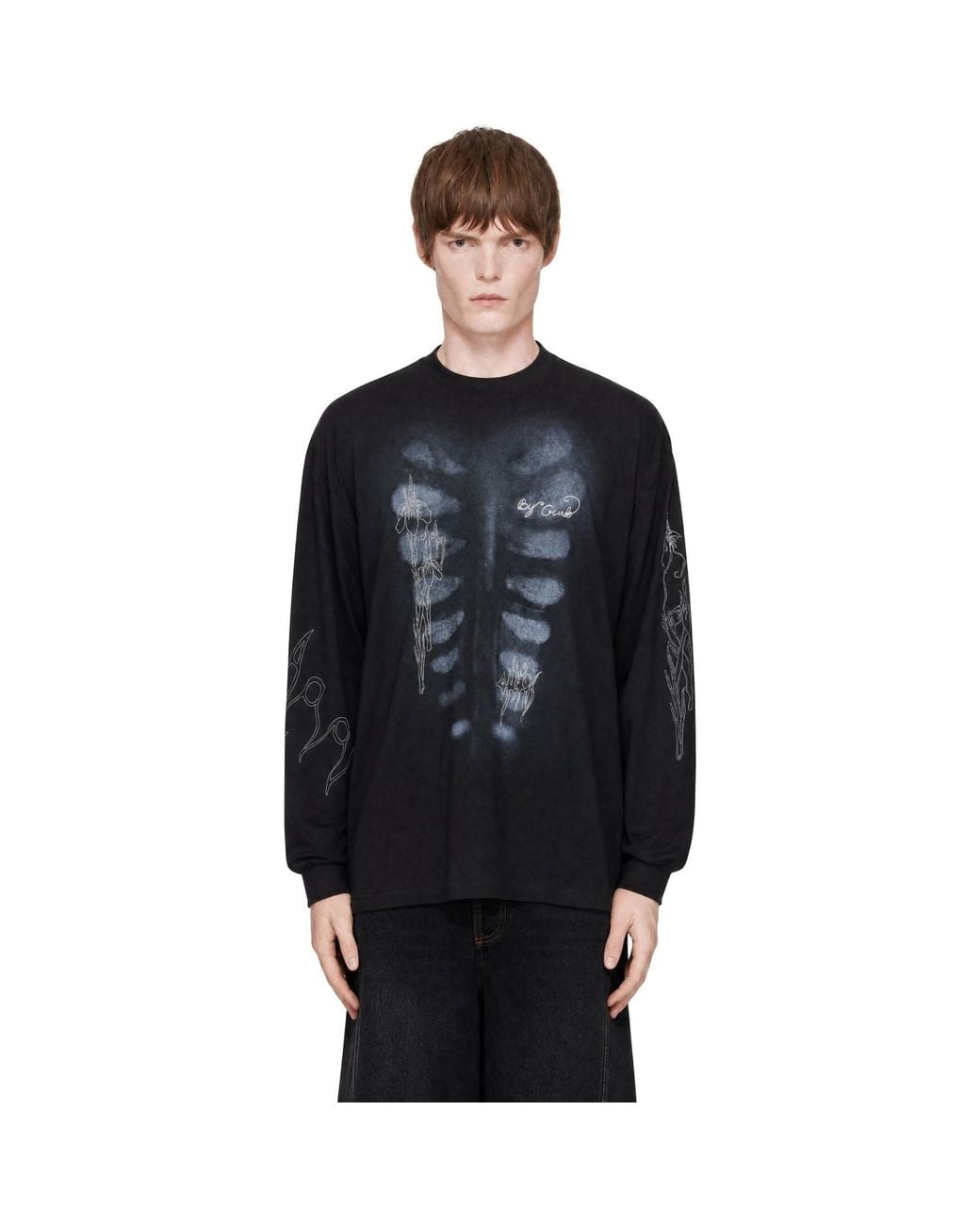 AVAVAV Black X-Ray Handwriting Long Sleeve T-Shirt for men