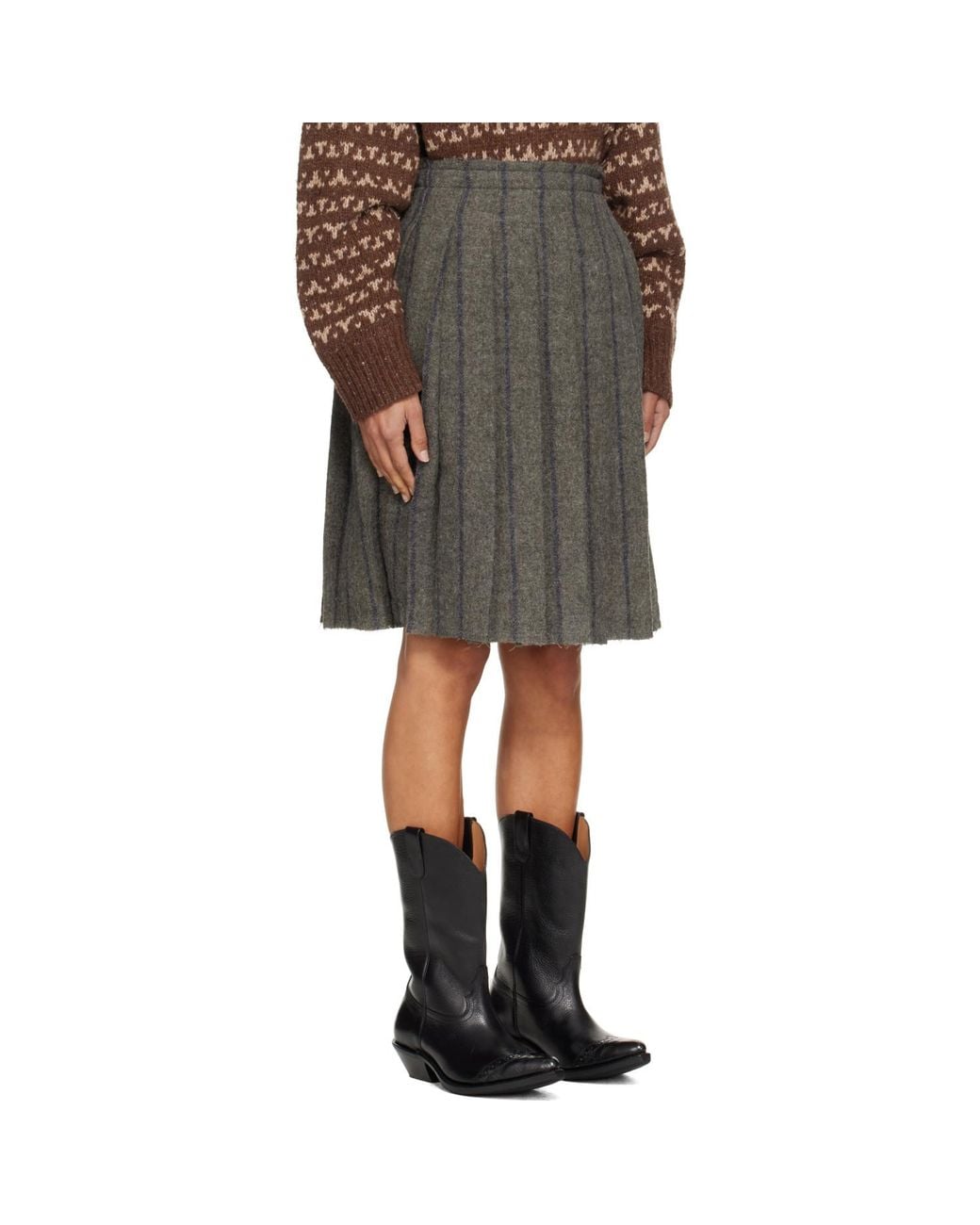 R13 Black Pleated Midi Skirt