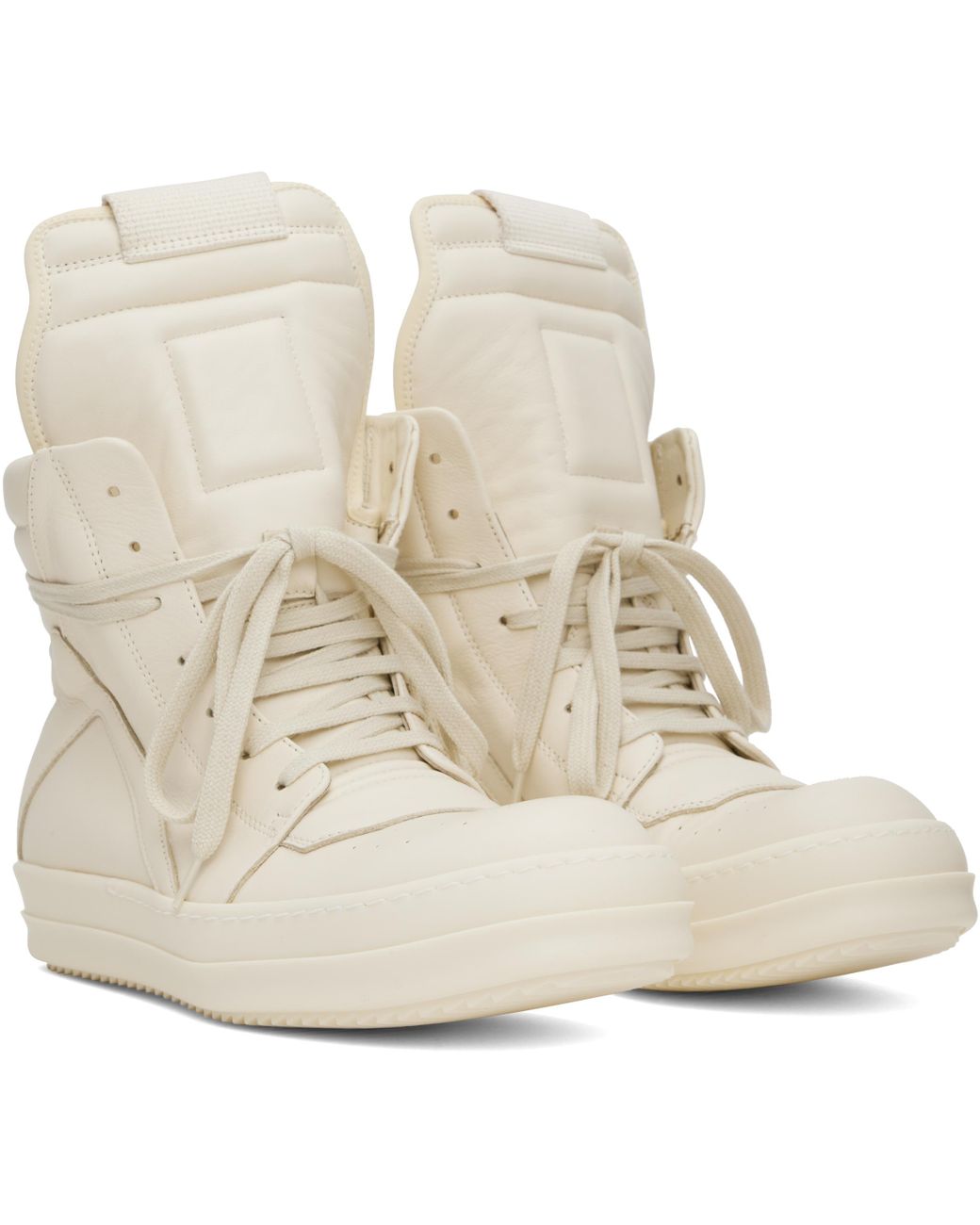 Rick Owens Off- Hollywood Geobasket Sneakers in White for