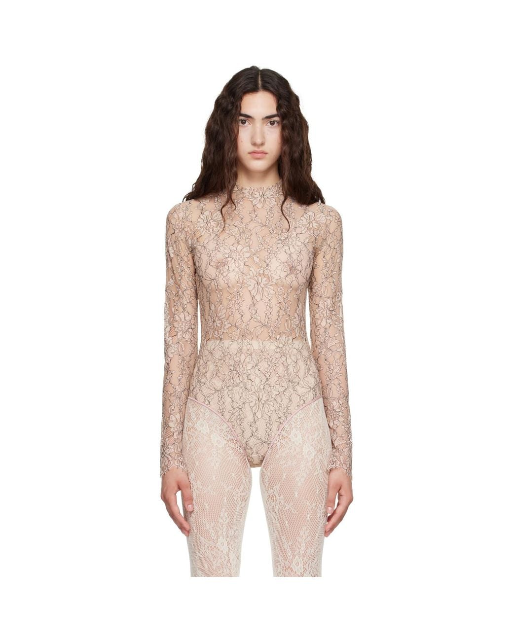 Valentino Brown Floral Lace Bodysuit