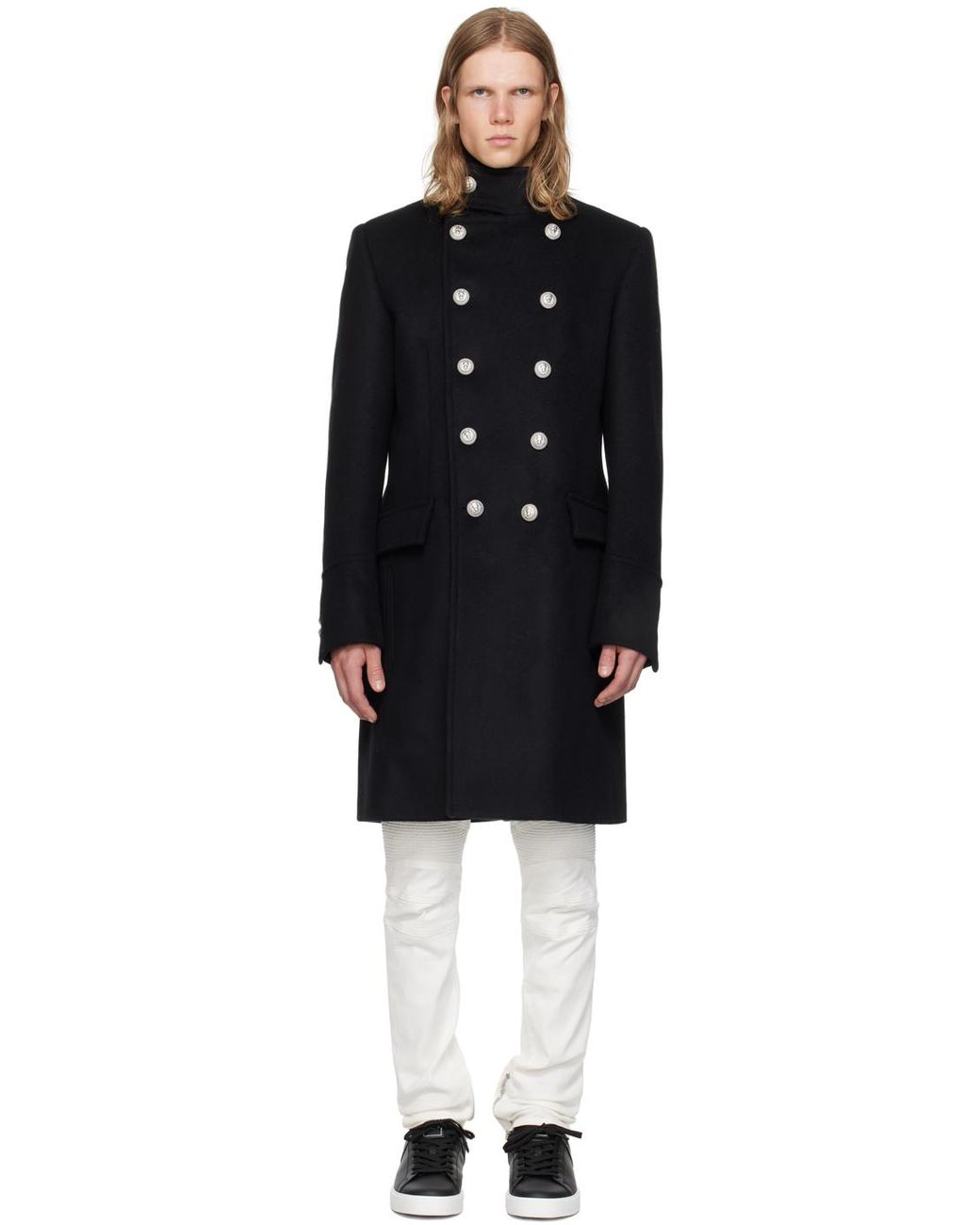 メンズ Balmain ダブルブレスト コート ブラック | Lyst