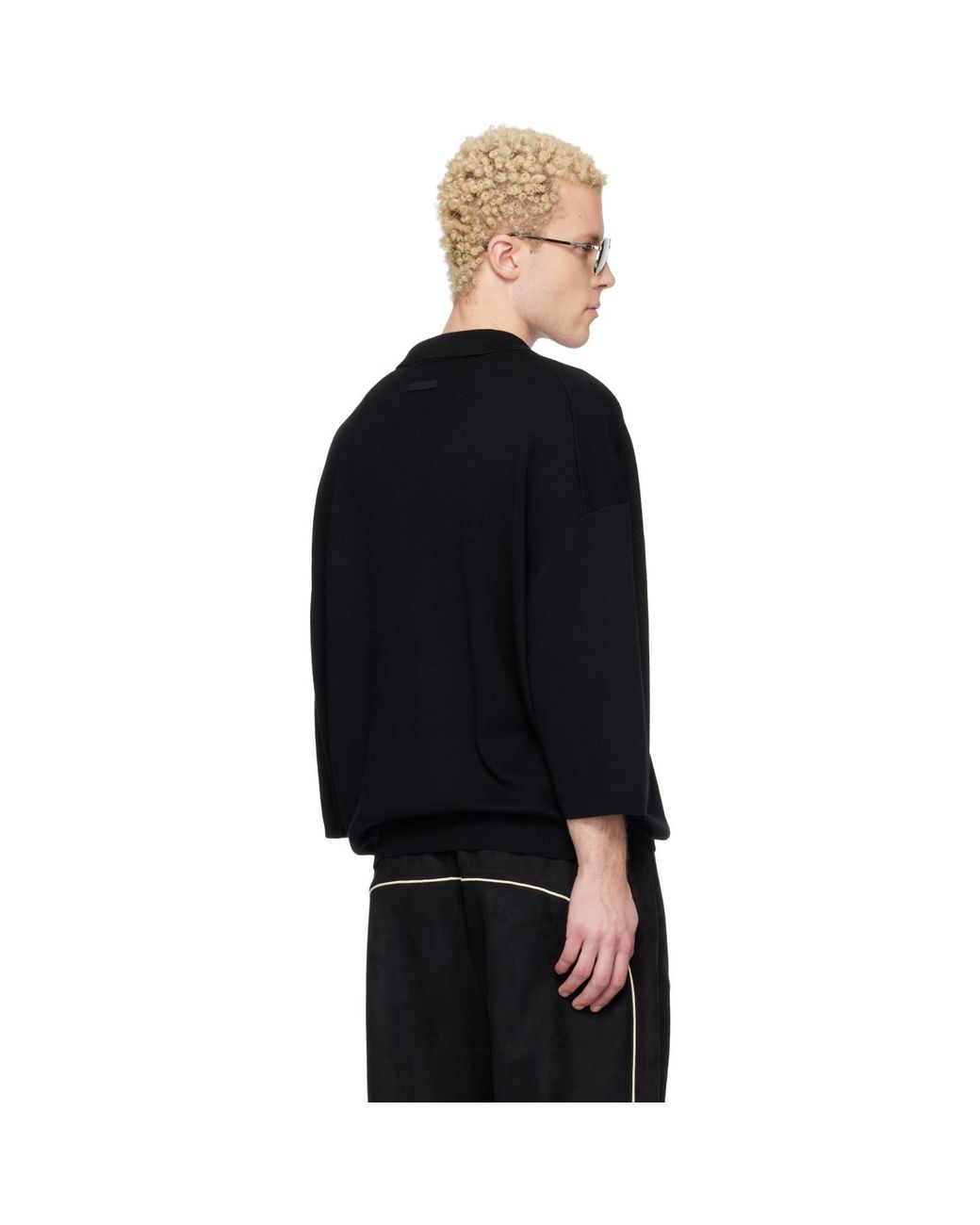 Fear Of God Black Signature 3/4 Sleeve 90S Knit Polo for men