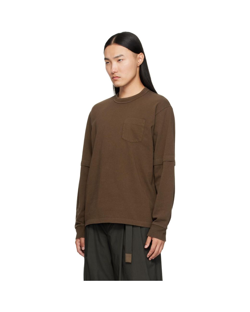Sacai Brown Cotton Jersey L/S T-Shirt for men