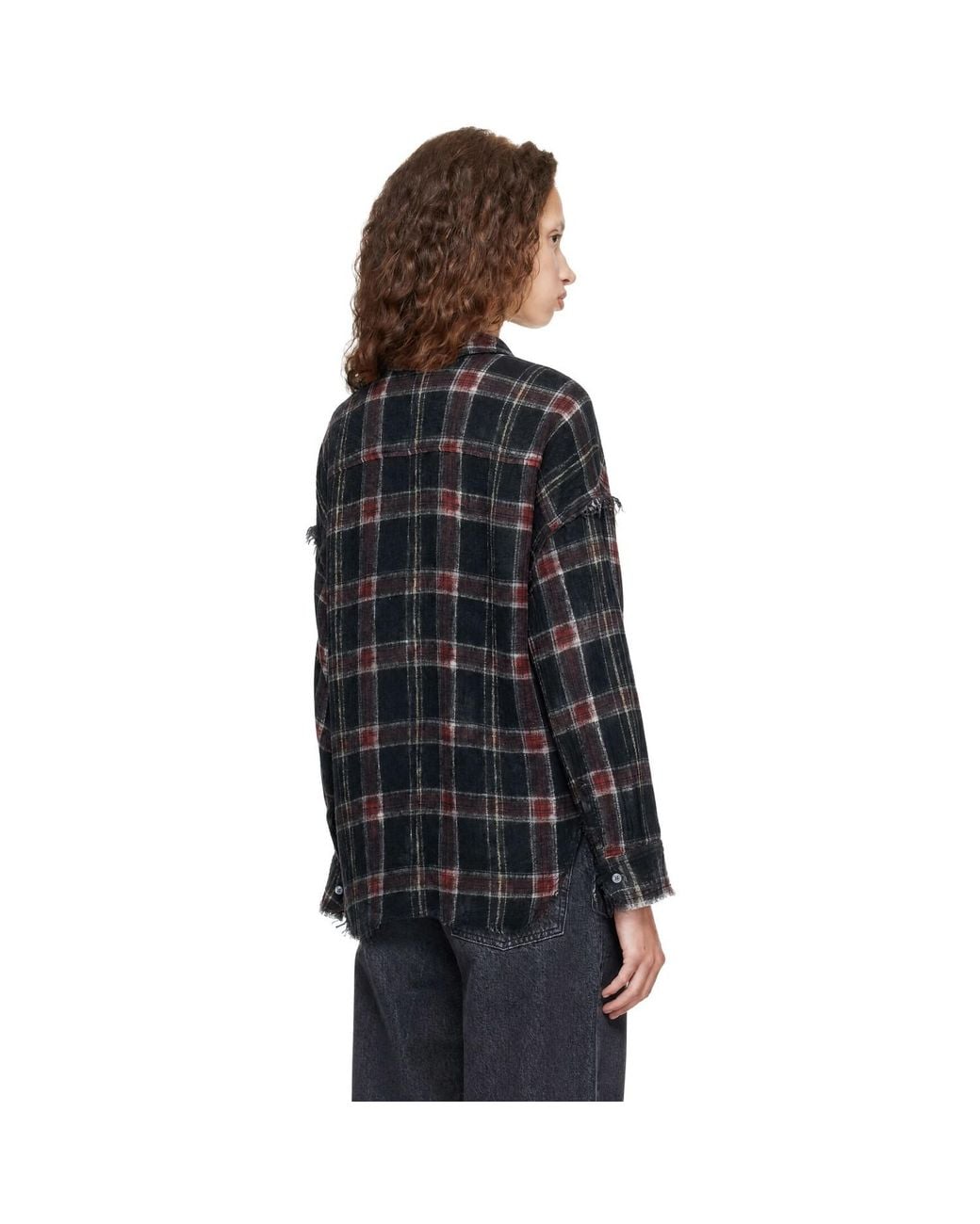 R13 Black Reversible Shredded Seam Drop Neck Shirt