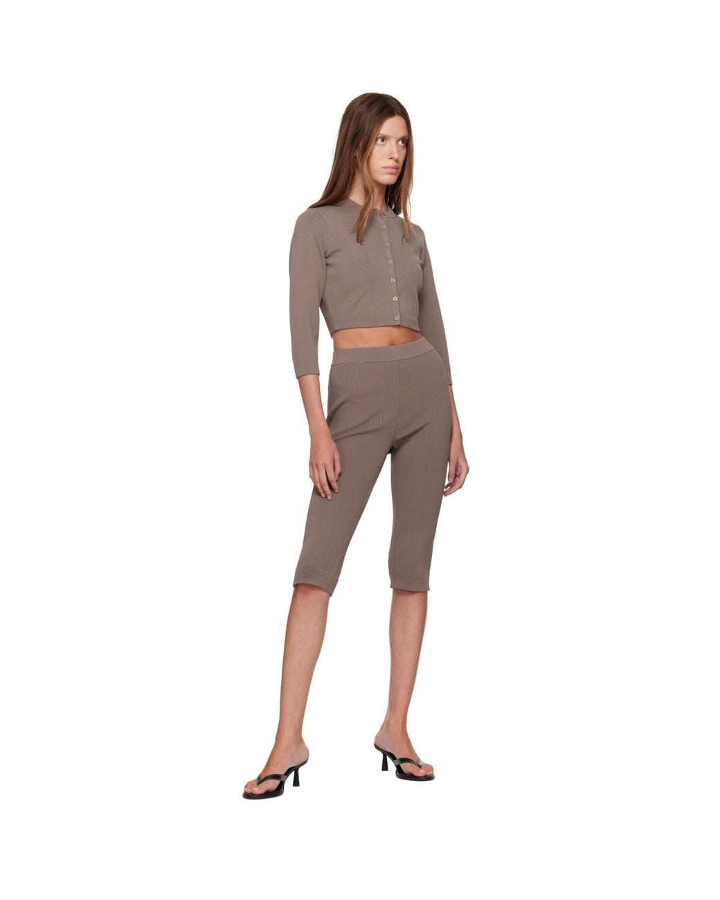 Skims Natural Taupe Refined Knit Capri Leggings