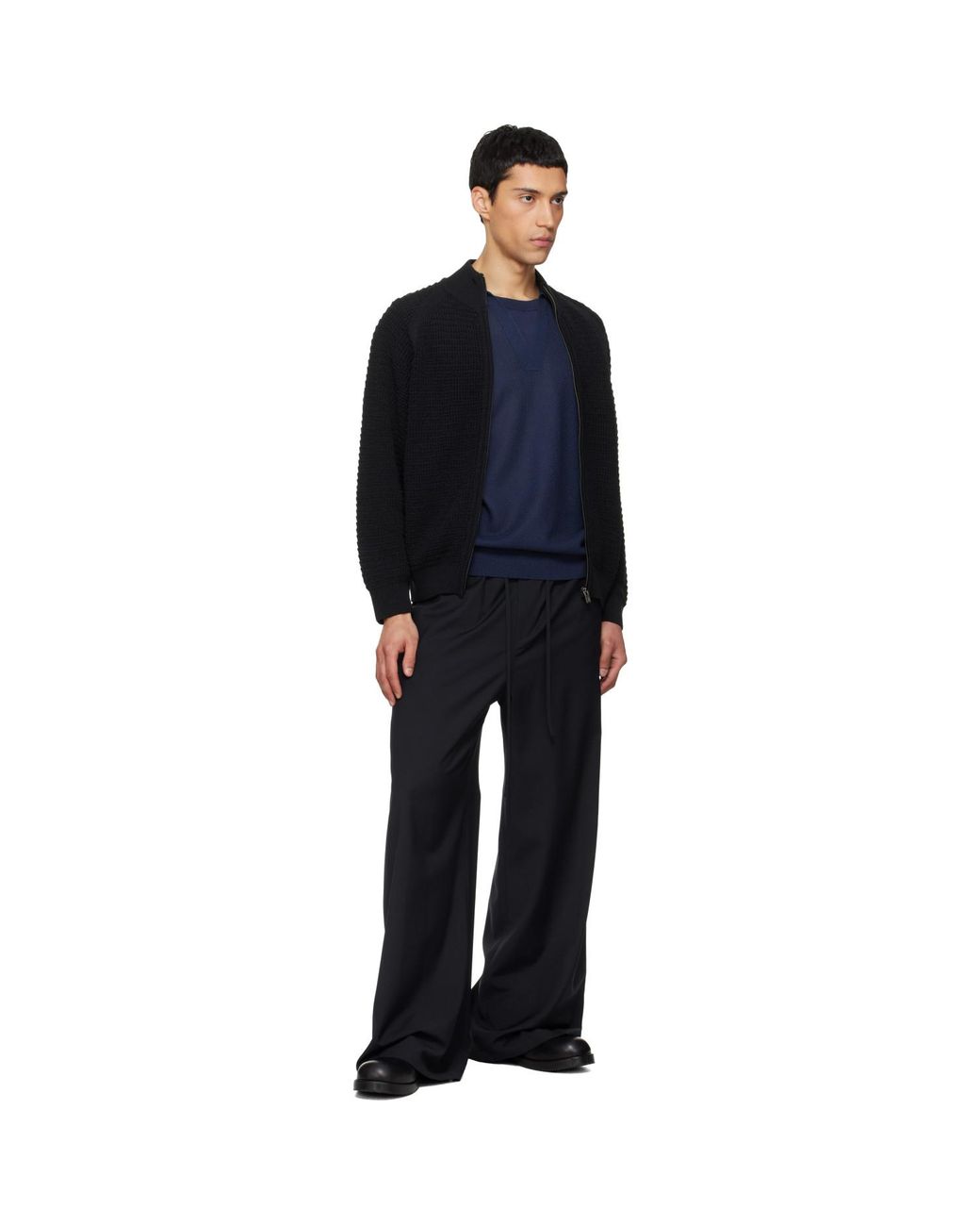 LE17SEPTEMBRE Blue Layered Neck Knit Polo for men