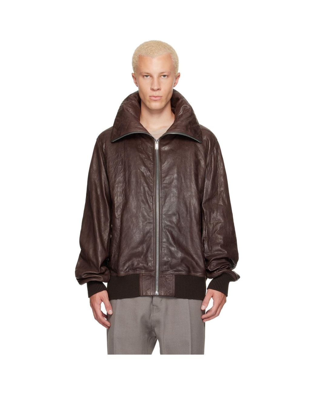 Rick Owens Brown Tower Dracuflight Leather Jacket for men