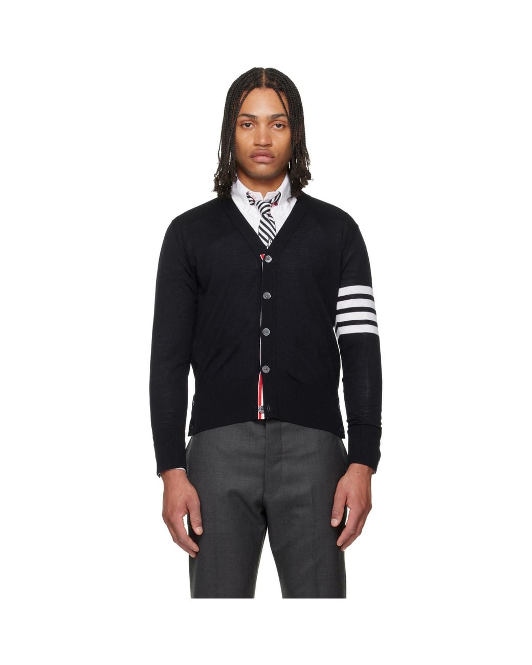 Thom Browne Black Merino Wool 4-Bar Classic Cardigan for men