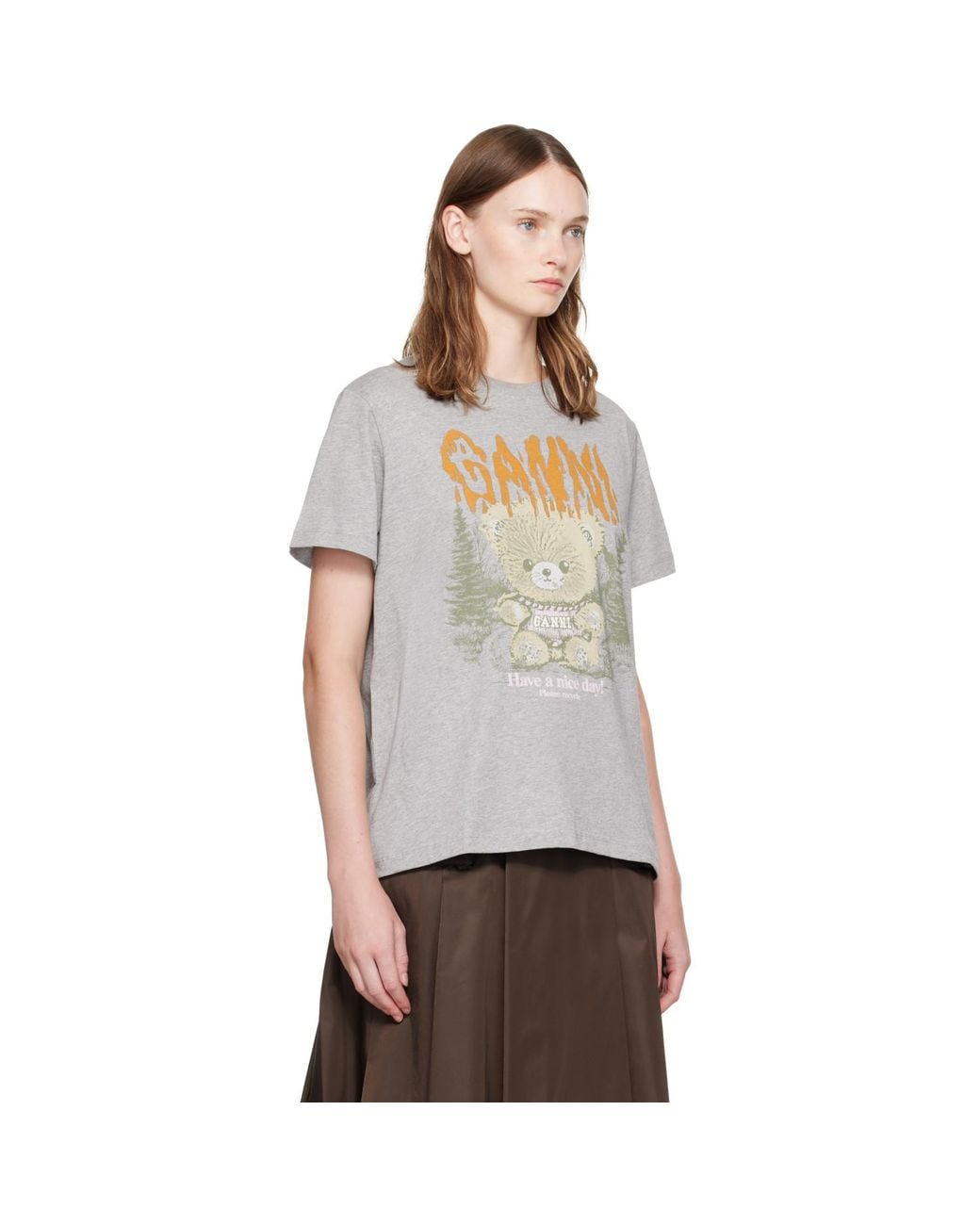 Ganni Gray Forest Teddy T-Shirt
