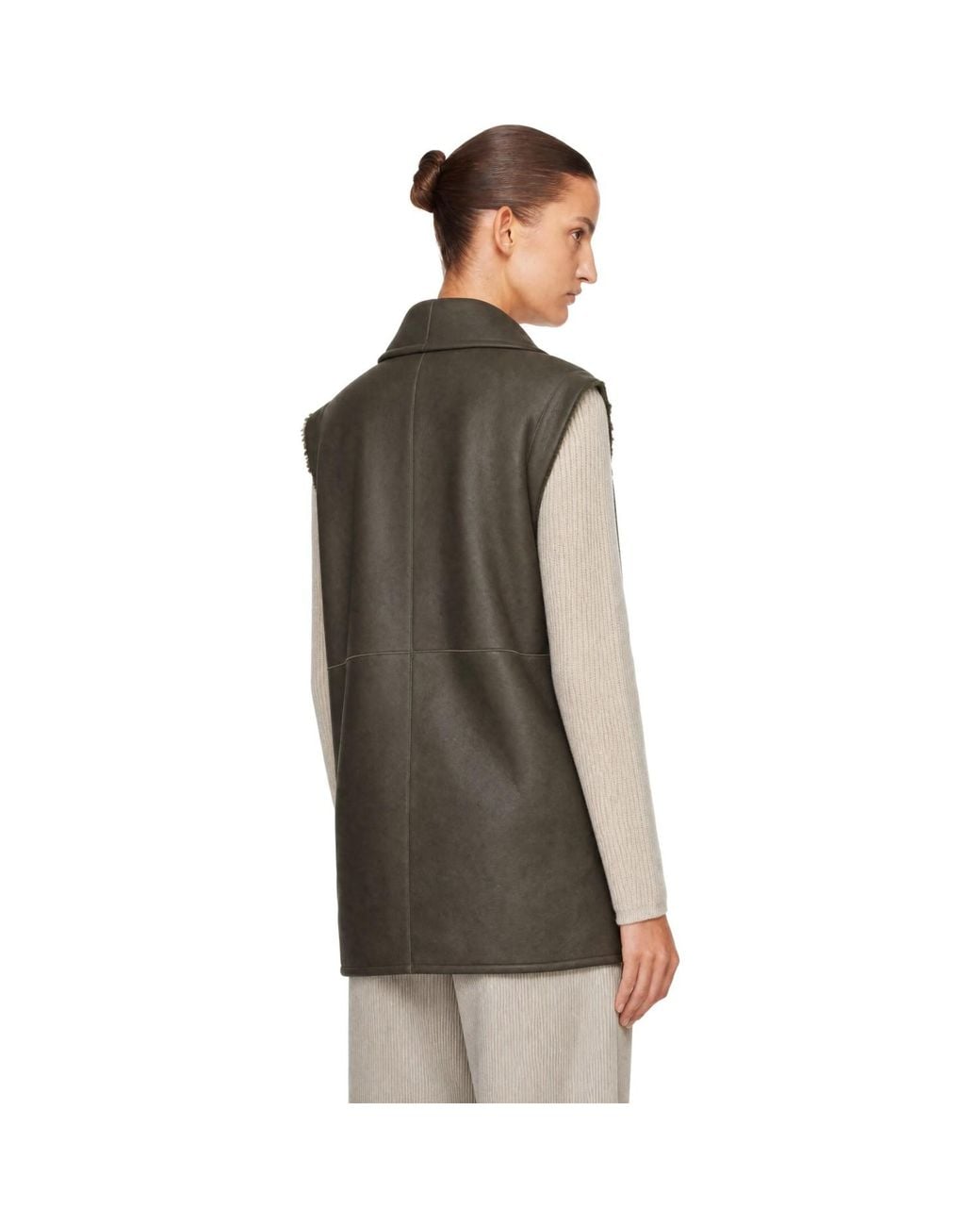 Max Mara Green Khaki Brianza Shearling Vest