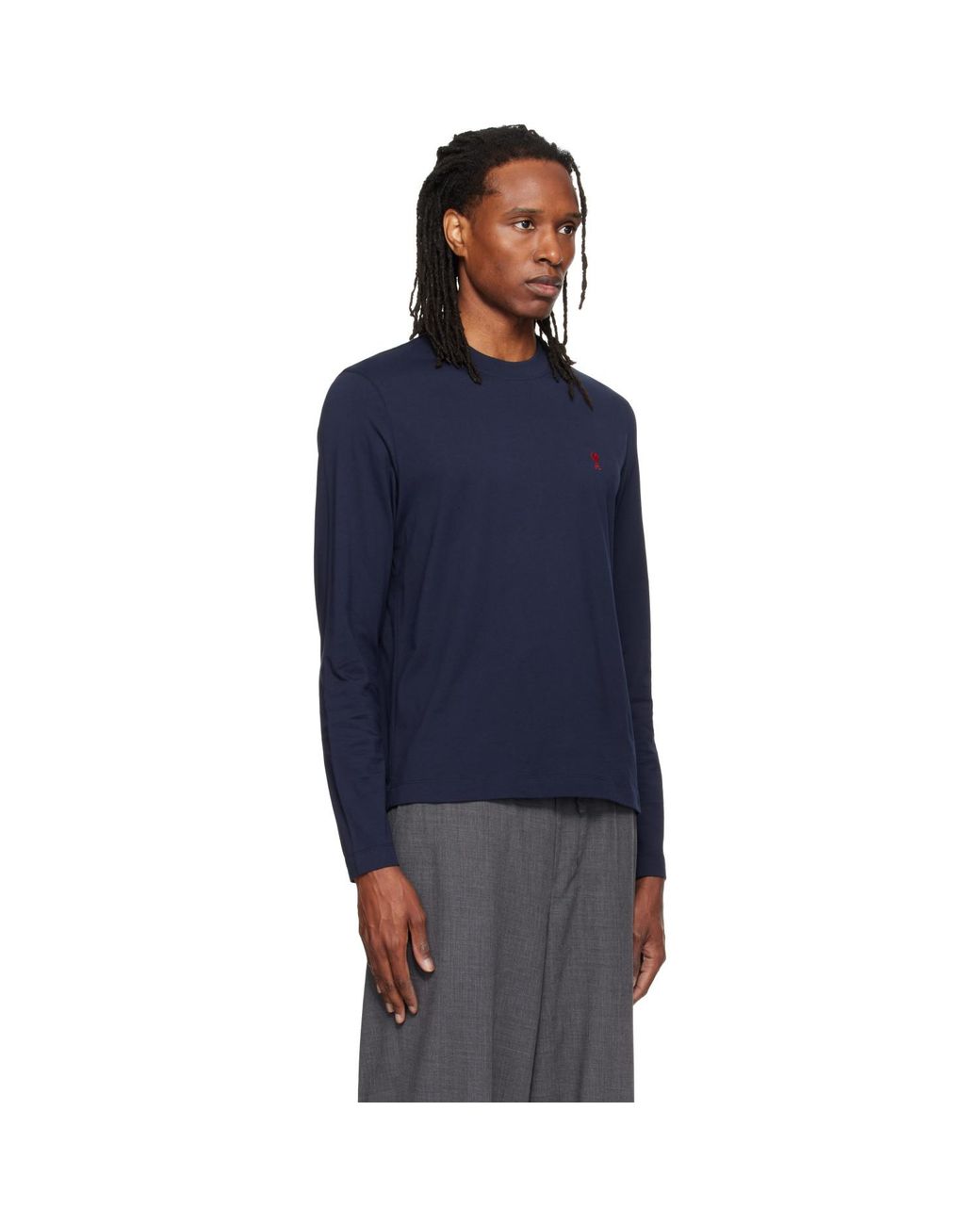 AMI Blue Cotton Longsleeves Ami De Coeur T-Shirt for men