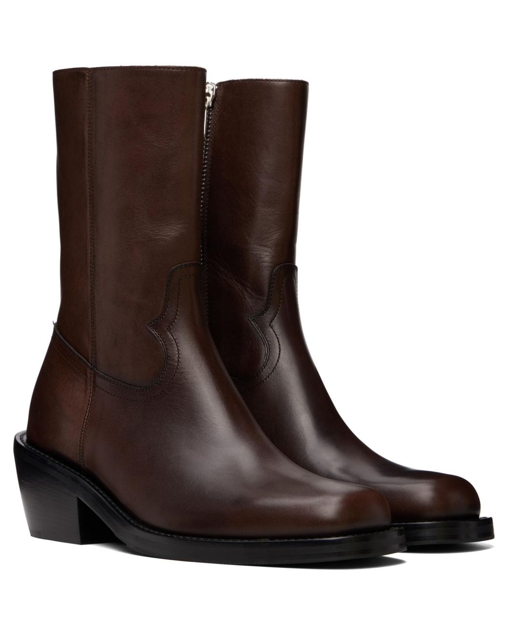 Dries Van Noten Brown High Leather Boots for men