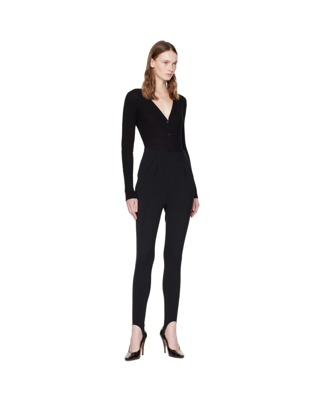 Mugler Black Knit Buttoned Bodysuit
