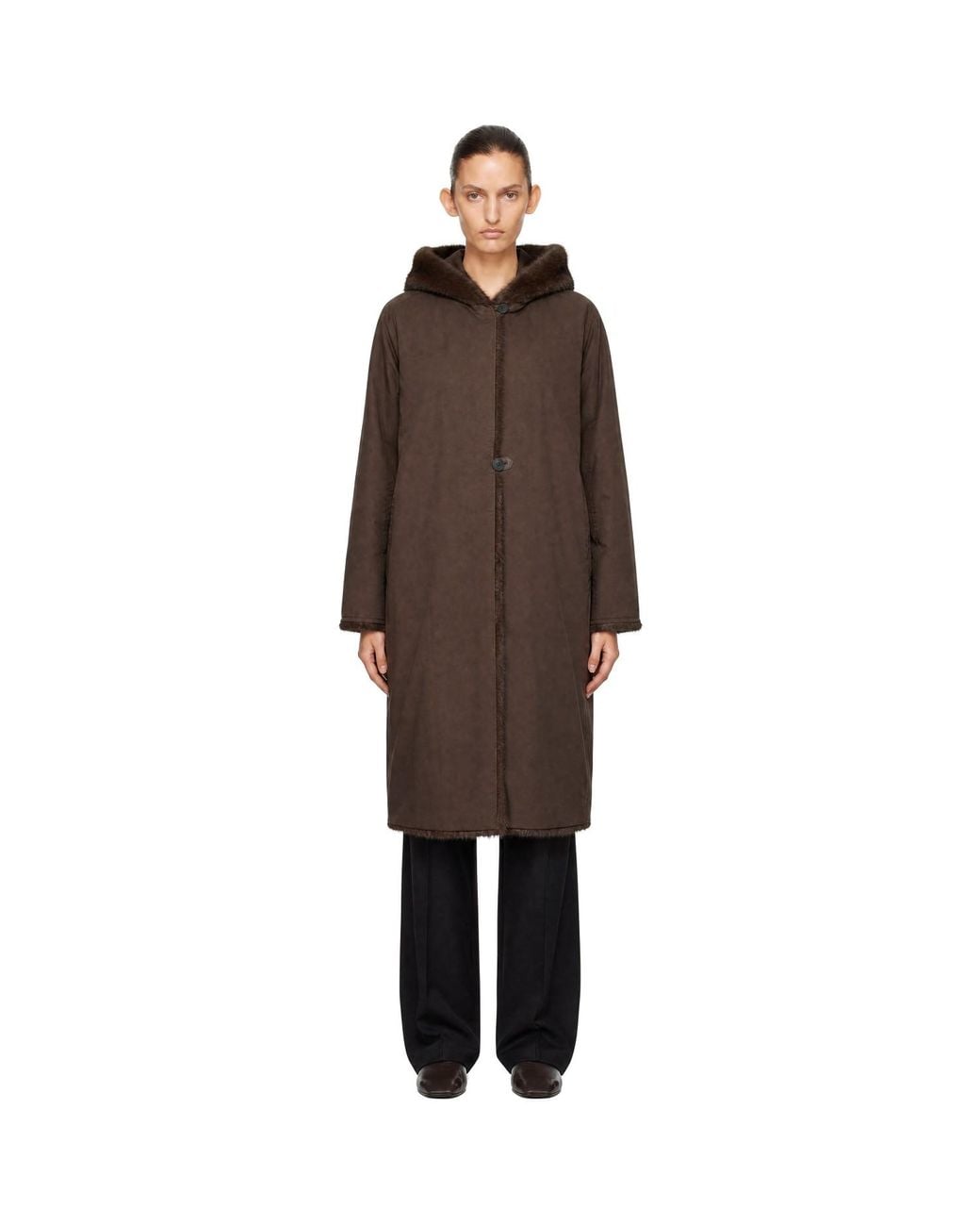 LE17SEPTEMBRE Brown Hooded Faux-Fur Coat