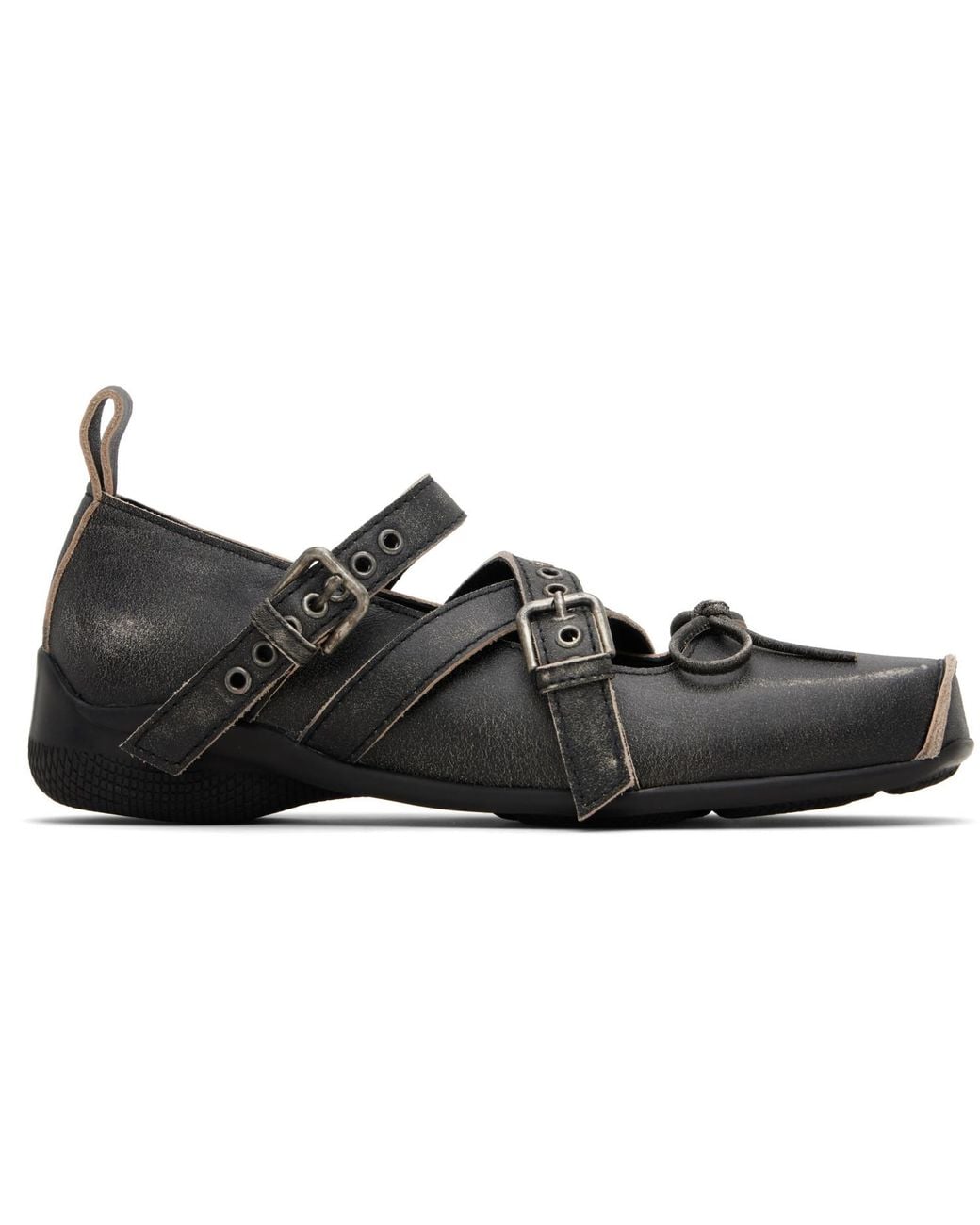 OPEN YY Black Cross Buckle Ballet Flats