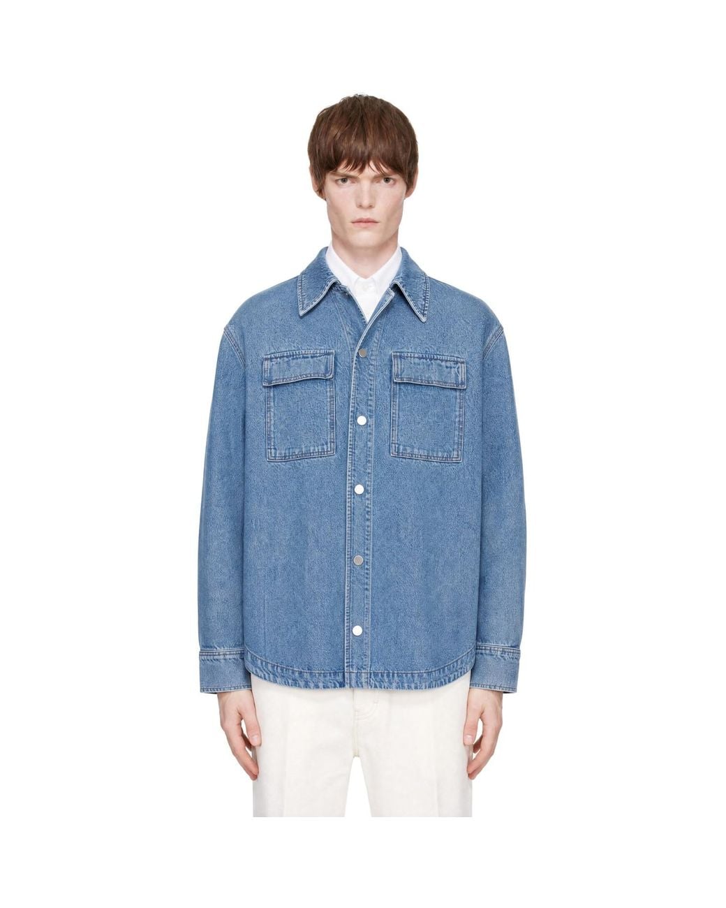 AMI Blue Camp Collar Overshirt for men