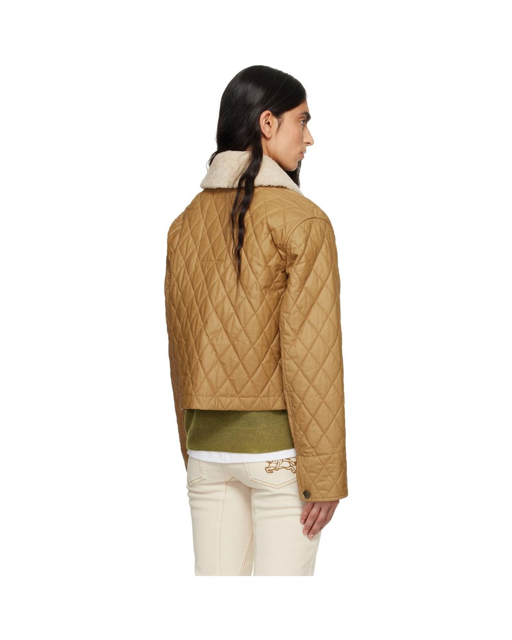 Burberry Natural Shearling Collar Quilted Cotton Howle Jacket