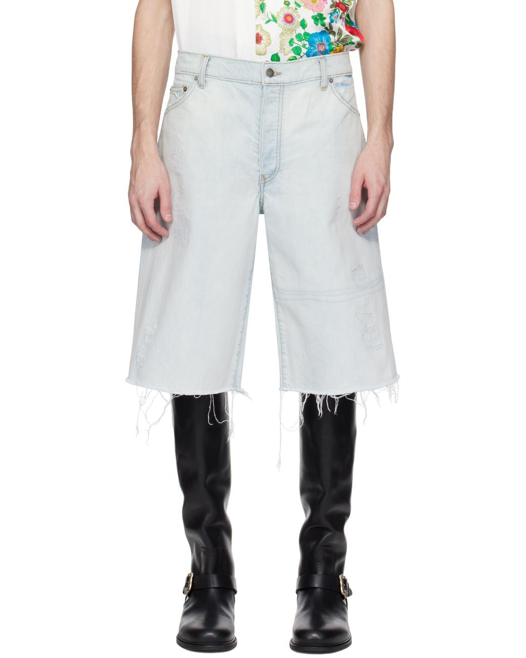 Cout de la Liberte White Zander Crispy Baggy Denim Shorts for men