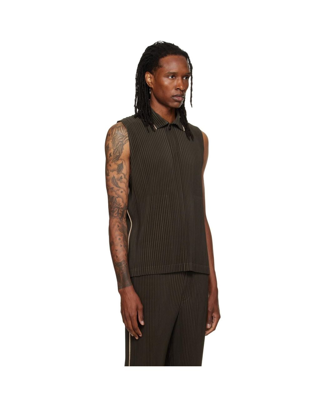 Homme Plissé Issey Miyake Brown Embroidery Stripes Vest for men