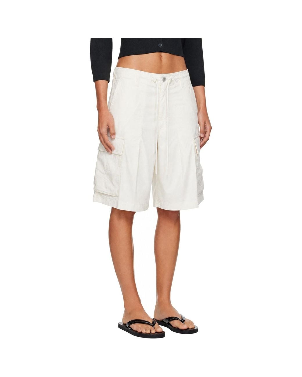 Skims White Off- Woven Cotton Oversized Cargo Shorts