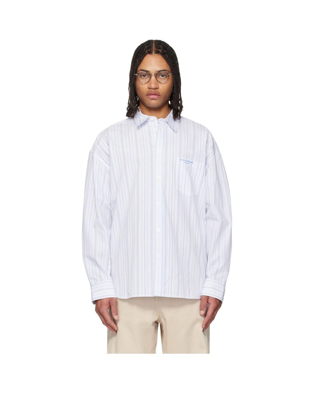 Wooyoungmi White Oversized Stripe Shirt for men