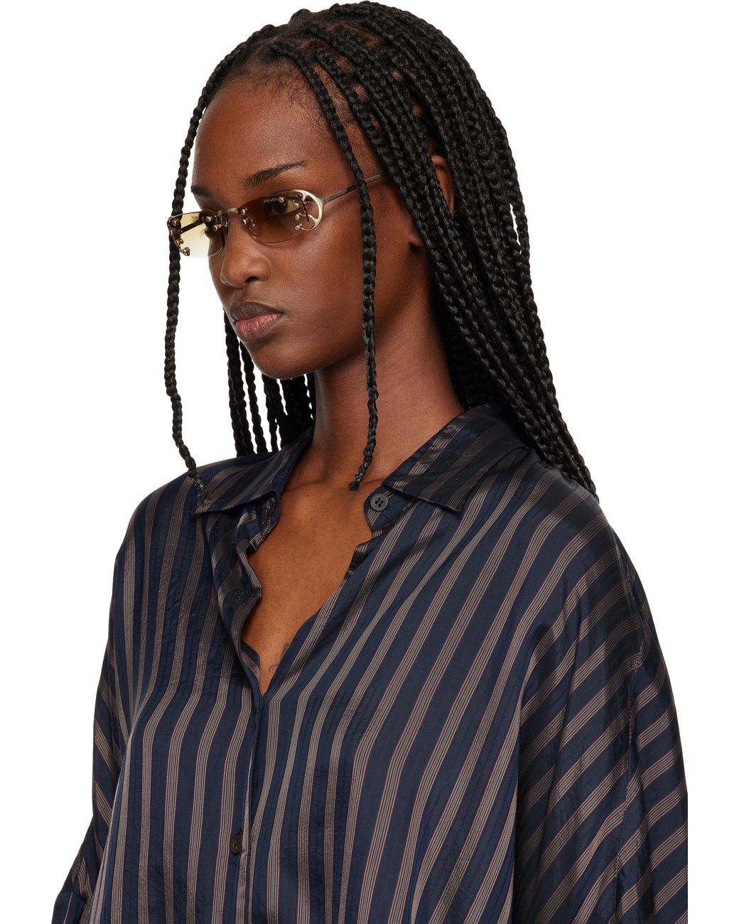 Prada Black Rimless Metal Sunglasses