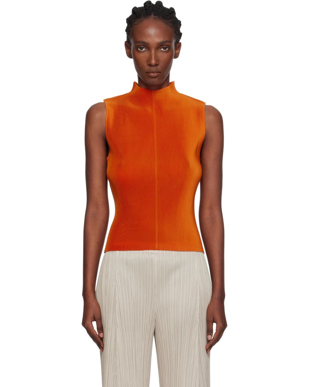 Pleats Please Issey Miyake Mist July Tank Top in Orange | Lyst
