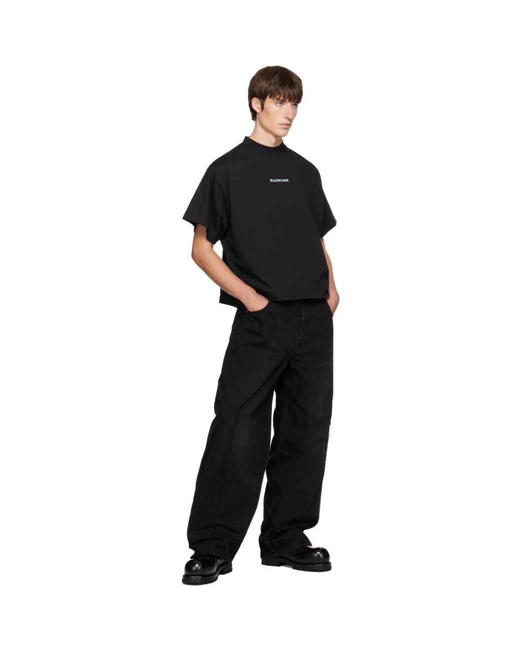 Balenciaga Black Embroidered T-Shirt for men