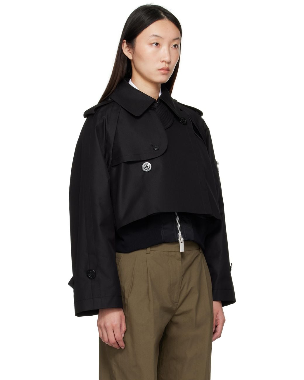 Sacai Cotton Gabardine X Nylon Twill Jacket in Black | Lyst