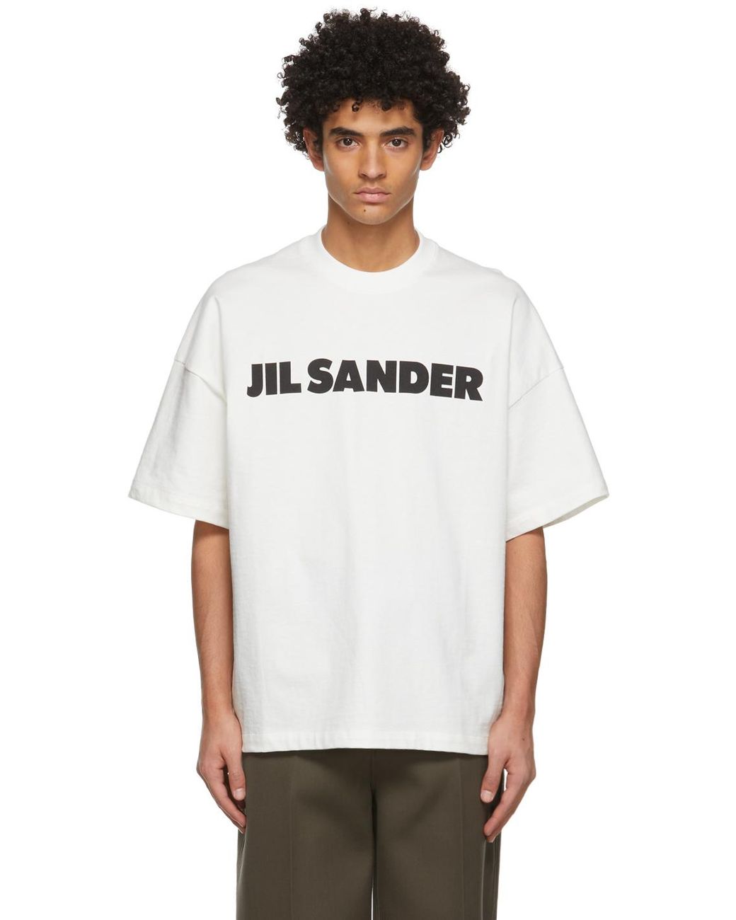 Jil Sander Cotton Off- Logo T-shirt in White for Men | Lyst