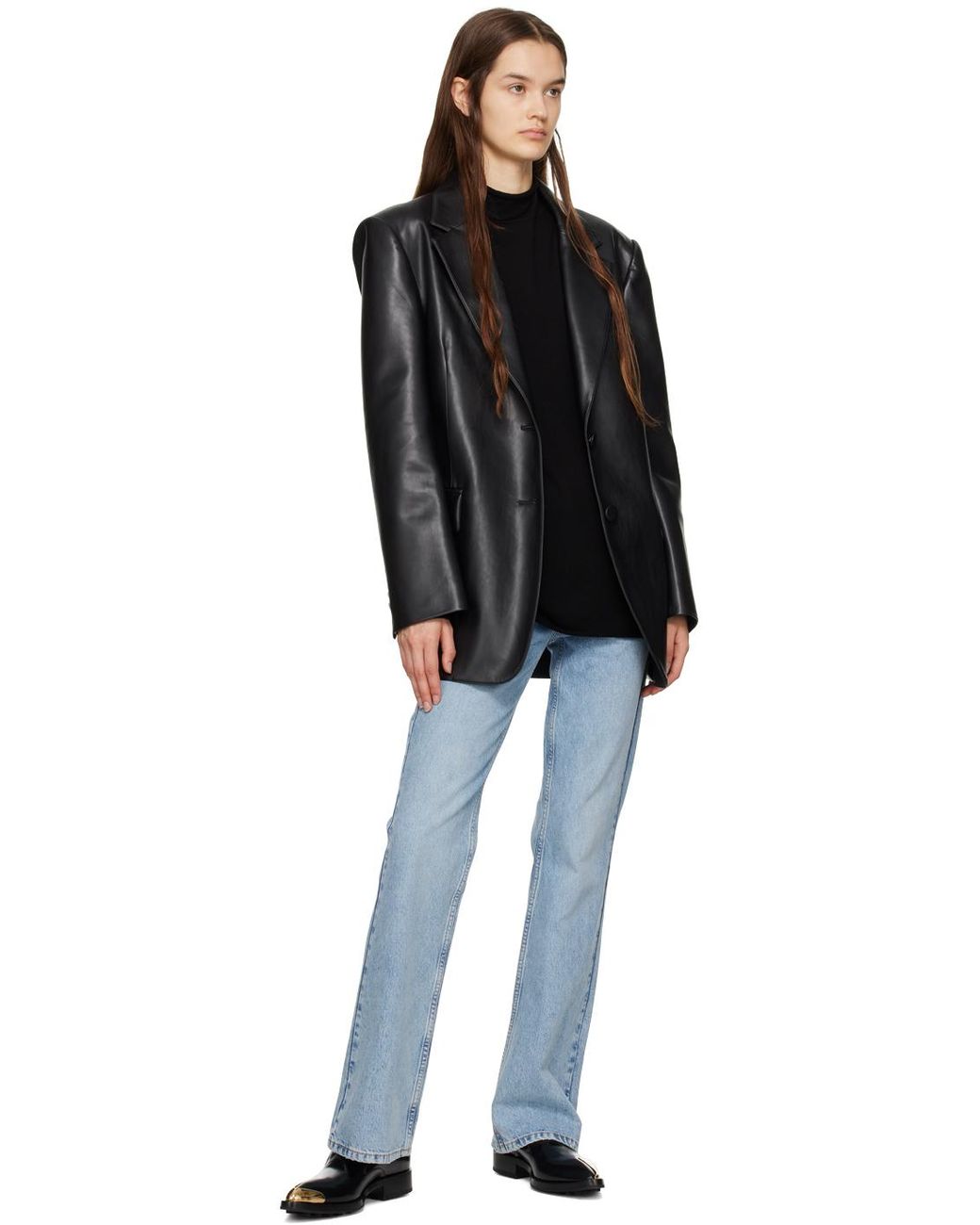 DRAE Oversized Faux-leather Blazer in Black | Lyst Canada