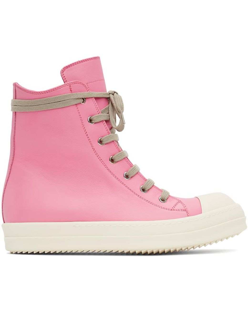 Rick Owens Pink Calfskin High Sneakers for Men | Lyst