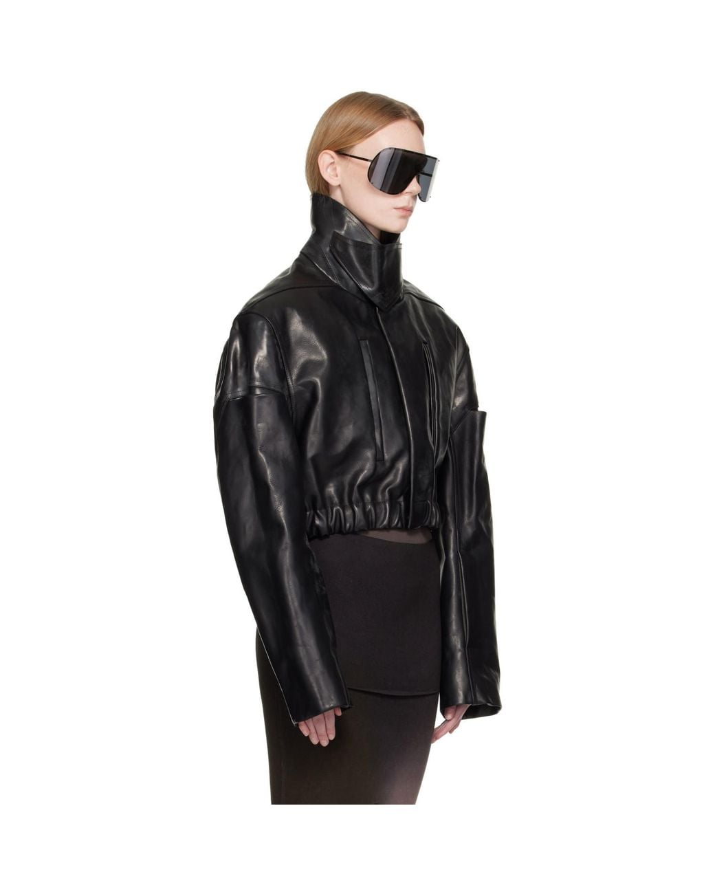 Rick Owens Black Tower Collared Mac Leather Bomber Jacket