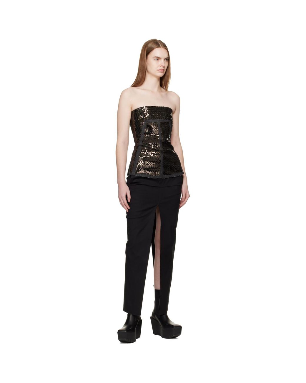 Rick Owens Black Temple Sliced Midi Skirt