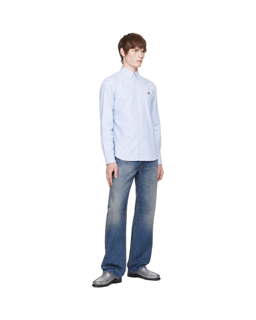 Aape By A Bathing Ape Blue 'Aapenow' Moonface Striped Long Sleeve Shirt for men