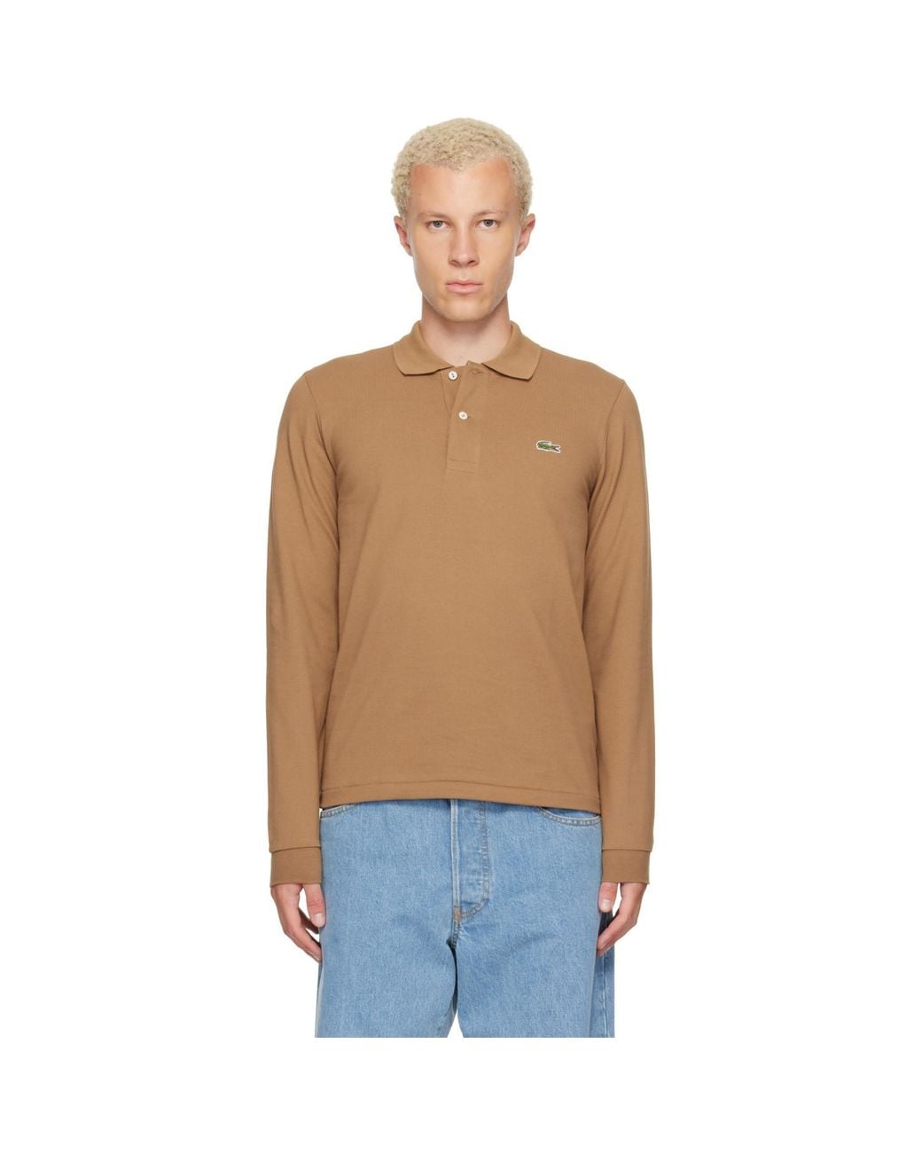 Lacoste Natural Tan Classic Fit Long Sleeve L.12.12 Polo for men