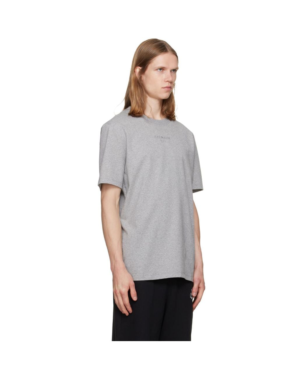Balmain Gray Embroidered Paris' T-Shirt for men