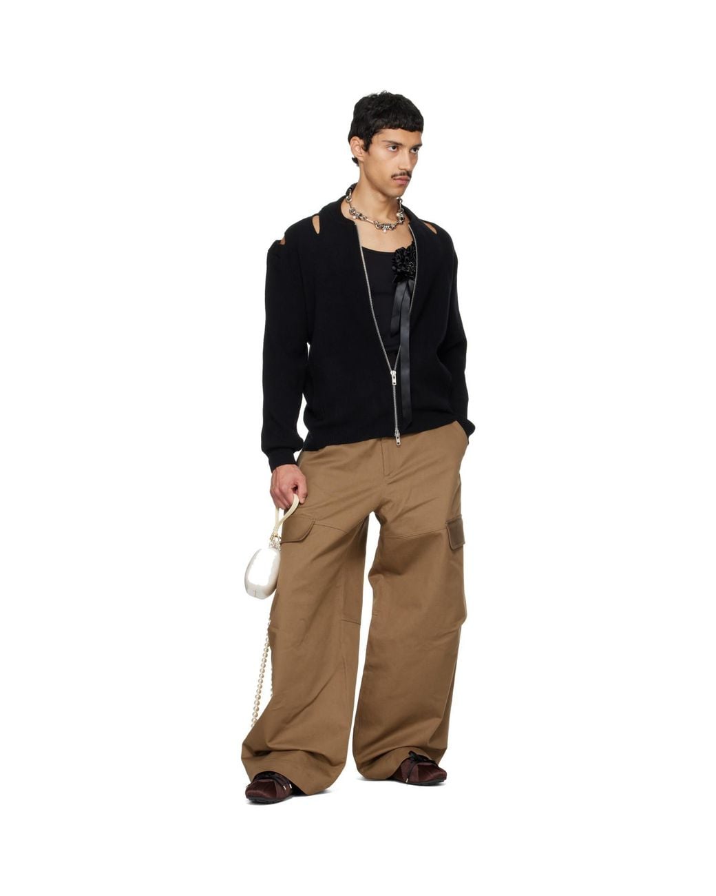 Simone Rocha Black Slash Zip Cardigan for men
