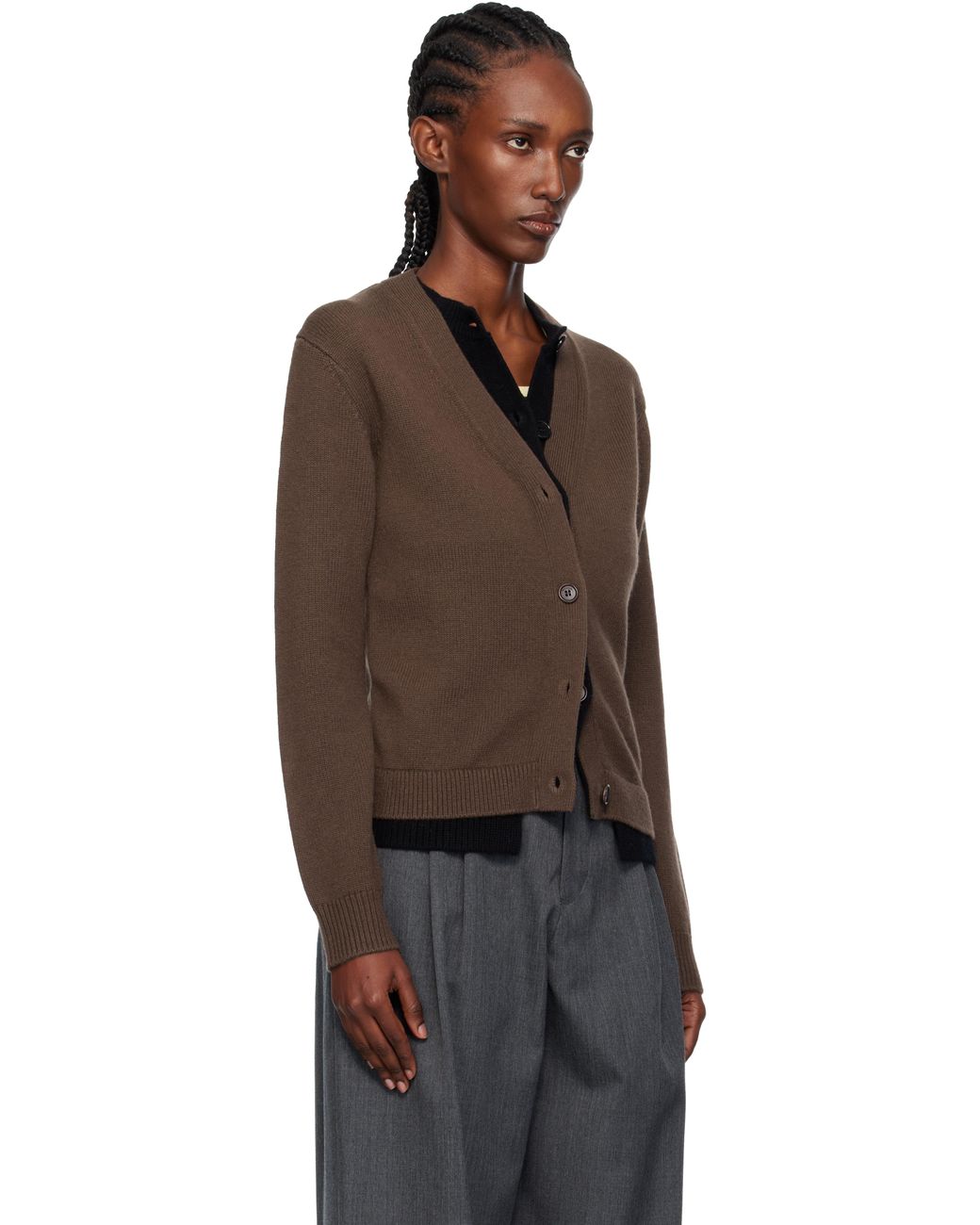 JW Anderson ブラウン コントラスト レイヤード カーディガン ブラック