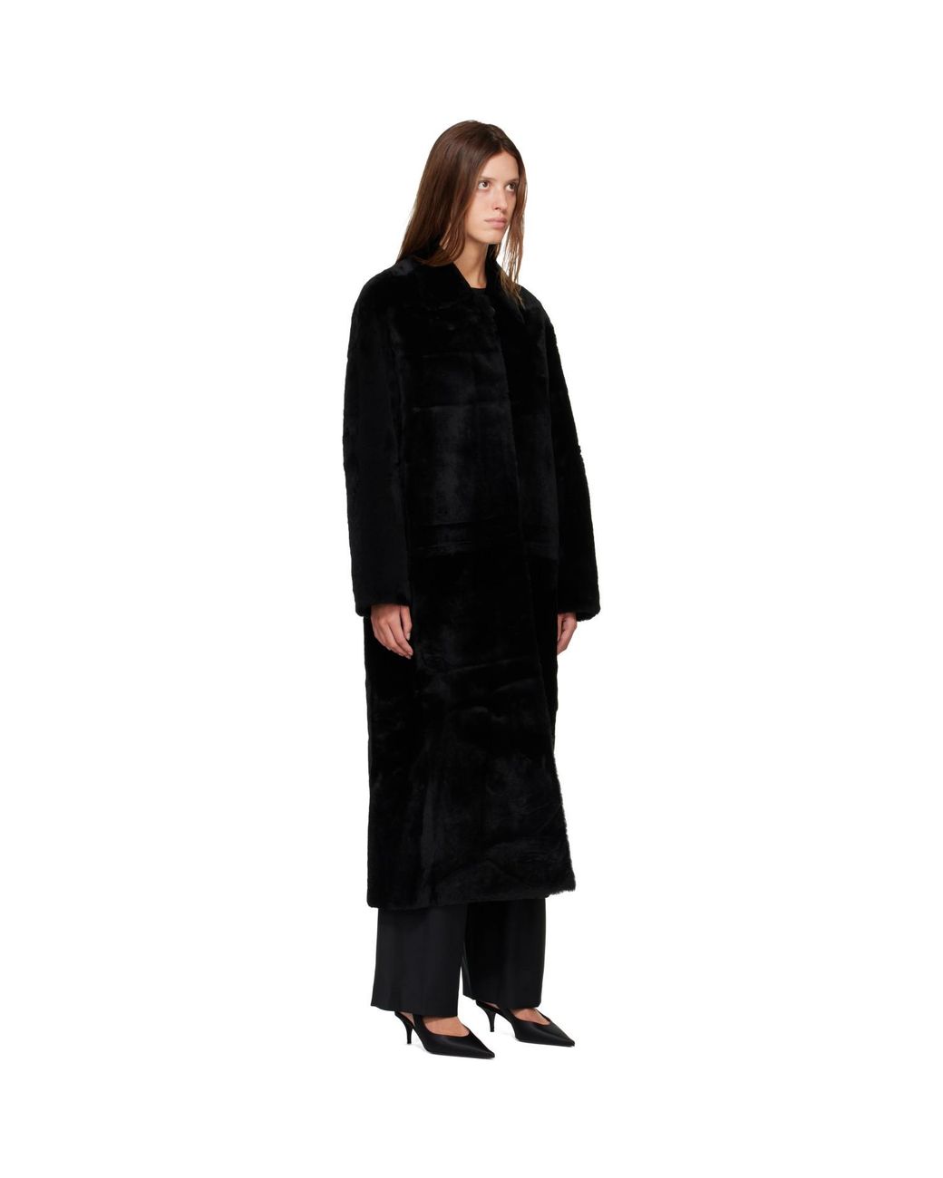 R2W Black Naca Relaxed Fit Shearling Coat